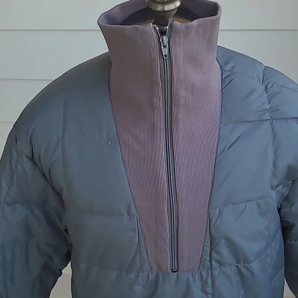EDDIE BAUER Goose Down Puffer Grey Nylon USA Sz XL Half Zip Pullover Jacket RARE